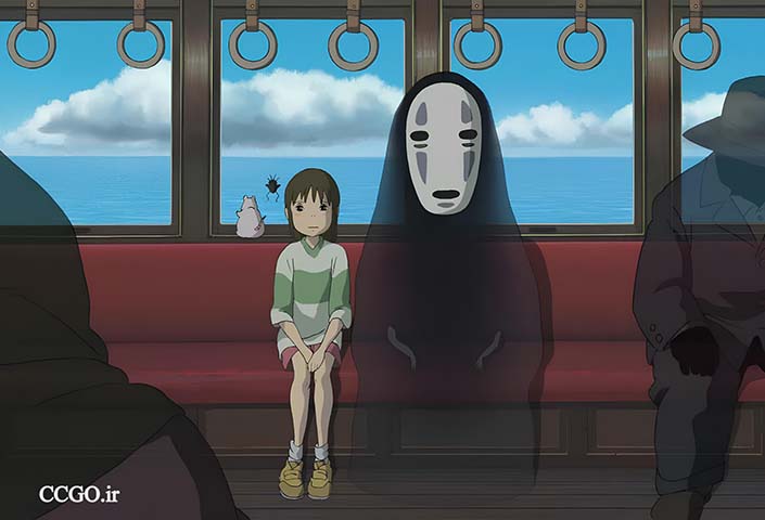 صحنه‌ای از انیمه سینمایی شهر اشباح به کارگردانی هایائو میازاکی