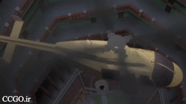 صحنه پایین آمدن هلیکوپتر که سه بعدی کارتونی است.